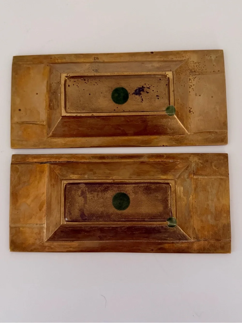 ⁠Vintage Egyptian Brass Hieroglyph Ashtray Trays Mid Century Art Deco Set of 2⁠